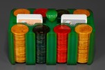 Rare Clear Bright Green Catalin Poker Chip Caddy with Chips - Incredible